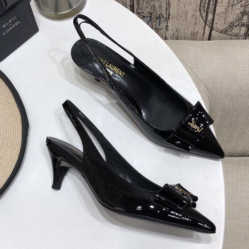 Saint Laurent Anais Bow Slingback Pumps Women Patent Leather Black