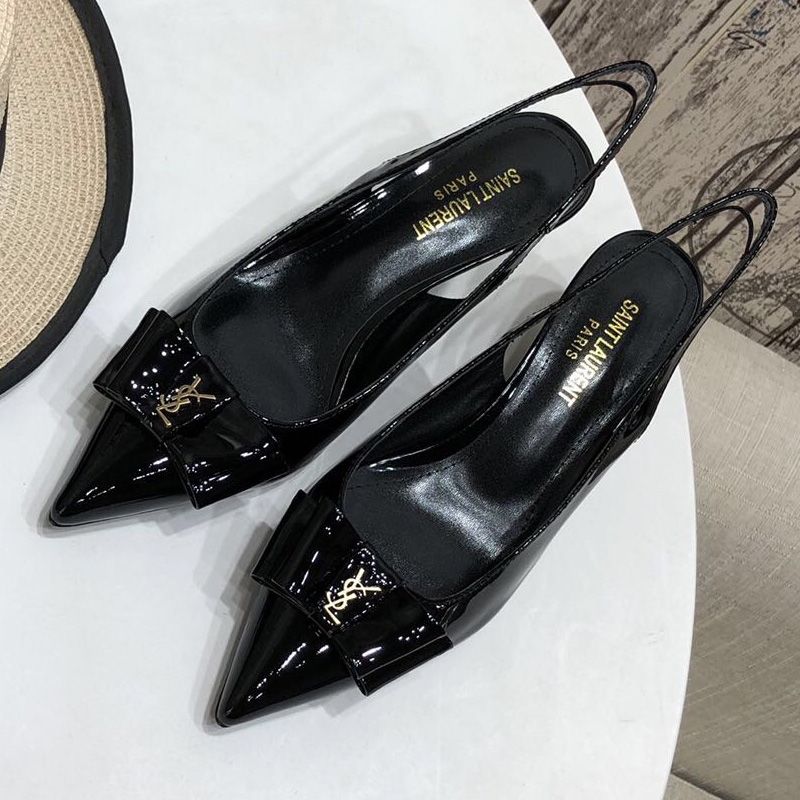 Saint Laurent Anais Bow Slingback Pumps Women Patent Leather Black