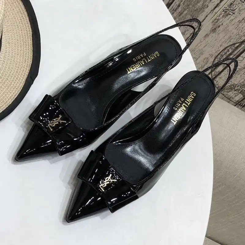 CHEAP Saint Laurent Anais Bow Slingback Pumps Women Patent Leather Black