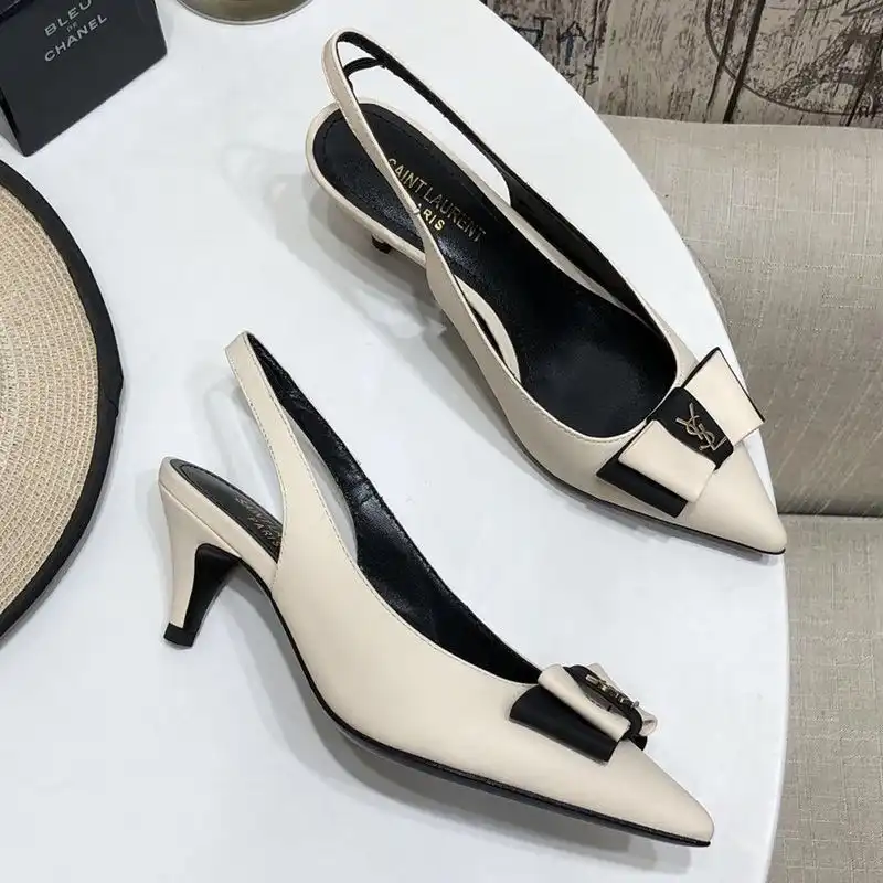 Saint Laurent Anais Bow Slingback Pumps Women Smooth Leather Beige