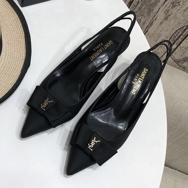 Saint Laurent Anais Bow Slingback Pumps Women Smooth Leather Black