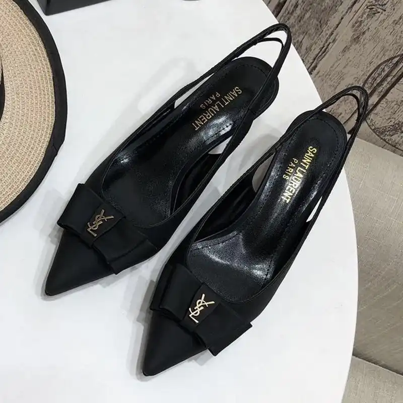 CHEAP Saint Laurent Anais Bow Slingback Pumps Women Smooth Leather Black