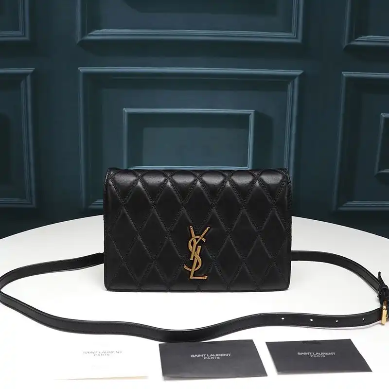 Saint Laurent Angie Bag In Diamond-Quilted Lambskin Black Gold