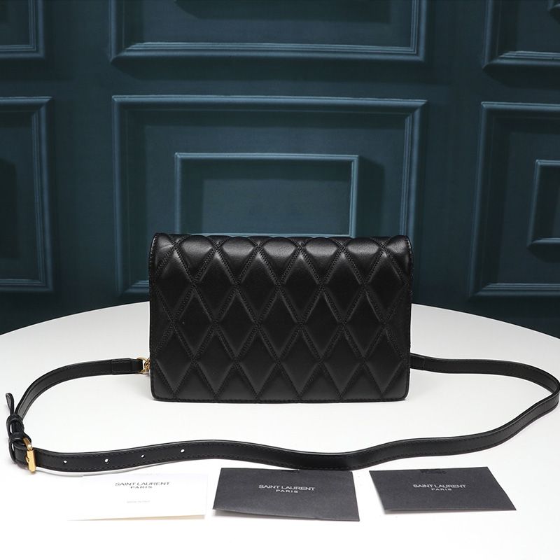 Saint Laurent Angie Bag In Diamond-Quilted Lambskin Black Gold