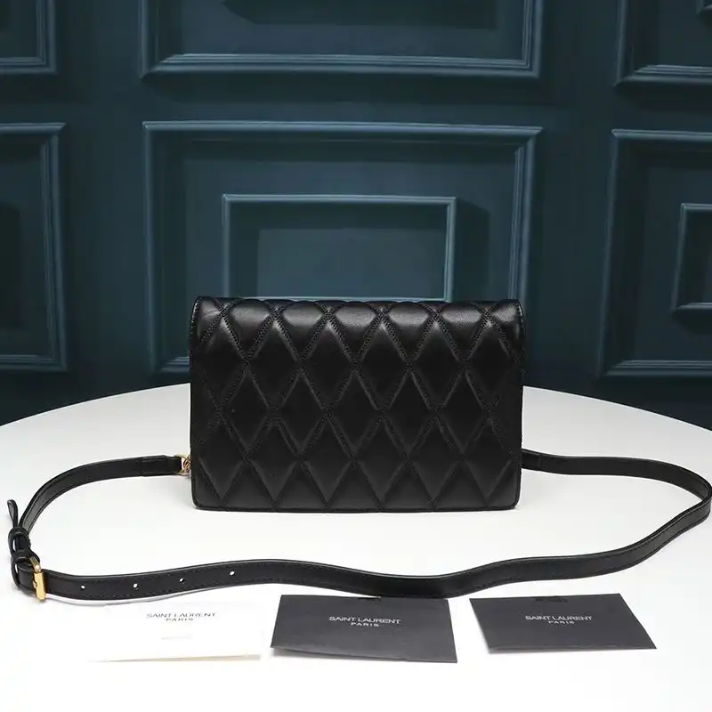 Cheap Saint Laurent Angie Bag In Diamond-Quilted Lambskin Black Gold