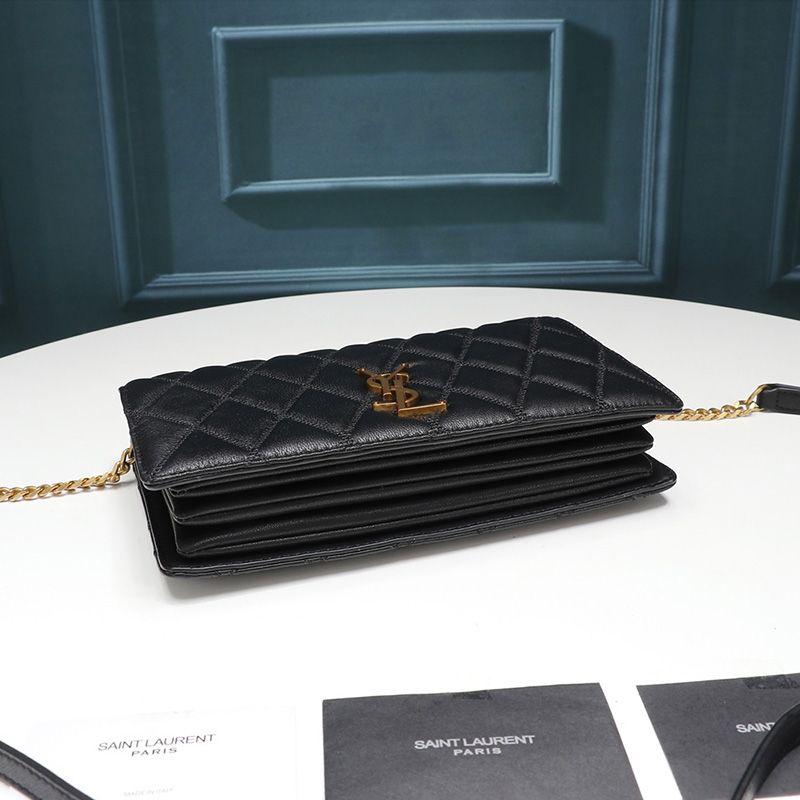 Saint Laurent Angie Bag In Diamond-Quilted Lambskin Black Gold