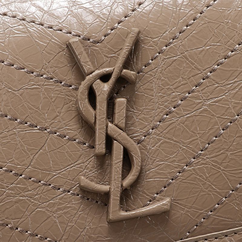 Saint Laurent Baby Niki Chain Bag In Crinkled And Quilted Leather Apricot Silver