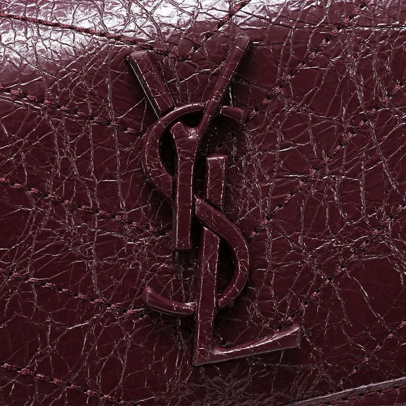 Saint Laurent Baby Niki Chain Bag In Crinkled And Quilted Leather Burgundy Silver