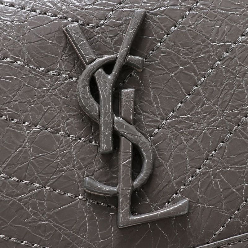 Saint Laurent Baby Niki Chain Bag In Crinkled And Quilted Leather Grey Silver