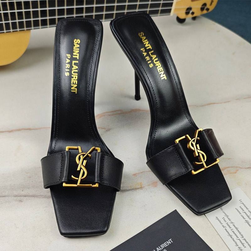 Saint Laurent Babylone Stiletto Slides Women Smooth Calfskin Black