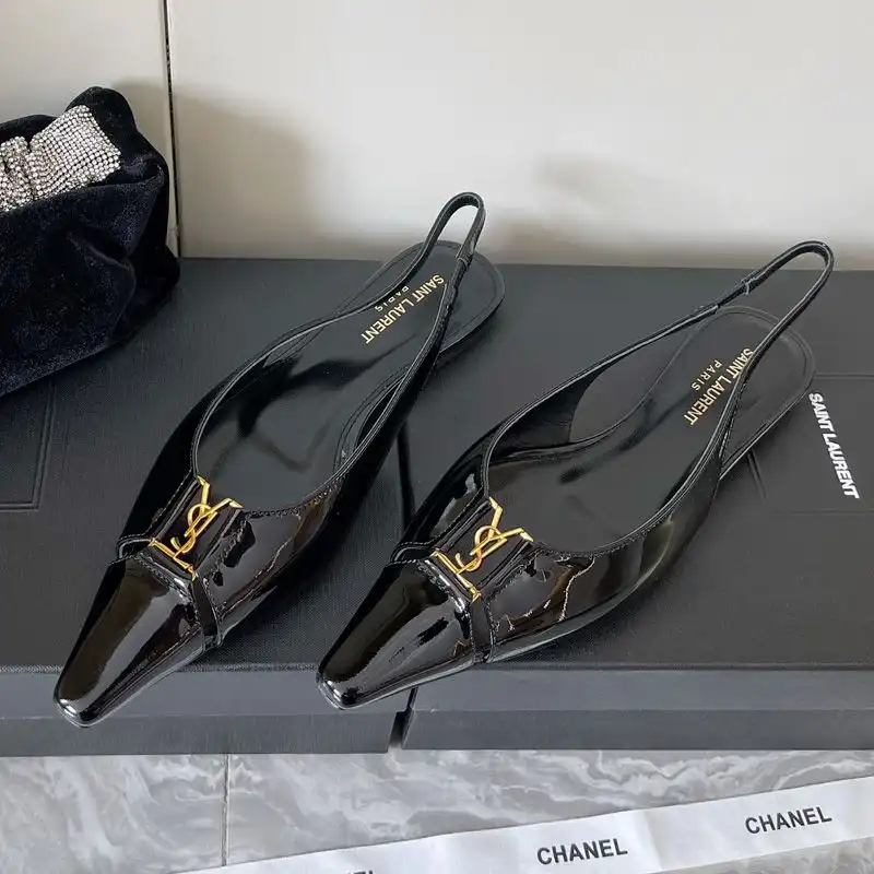 Saint Laurent Babylone Slingback Flats Women Patent Leather Black Gold