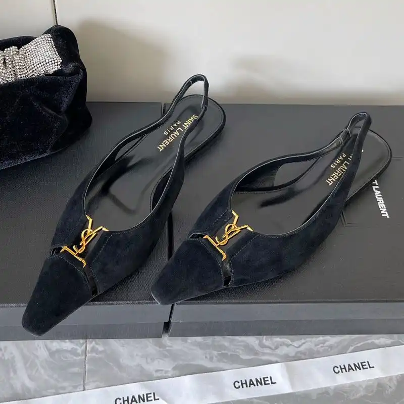 Saint Laurent Babylone Slingback Flats Women Suede Black Gold