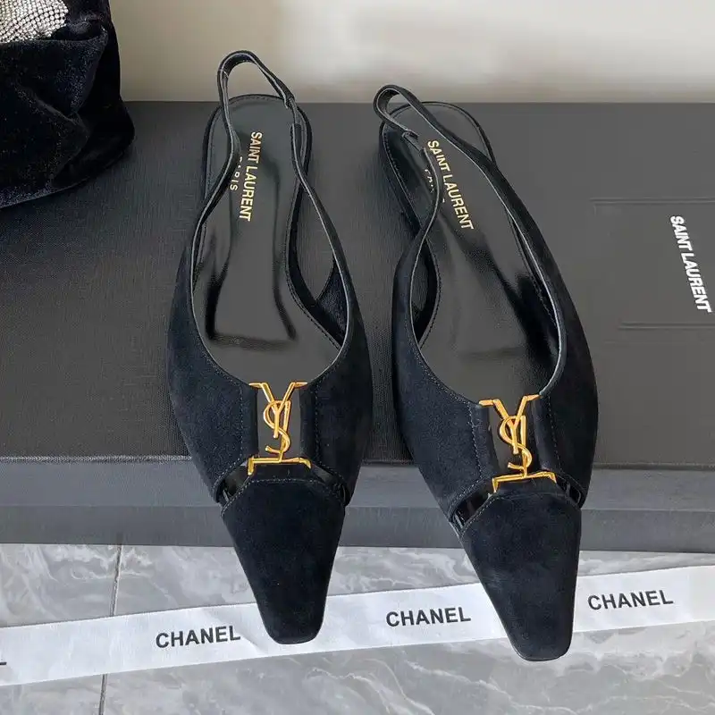 CHEAP Saint Laurent Babylone Slingback Flats Women Suede Black Gold