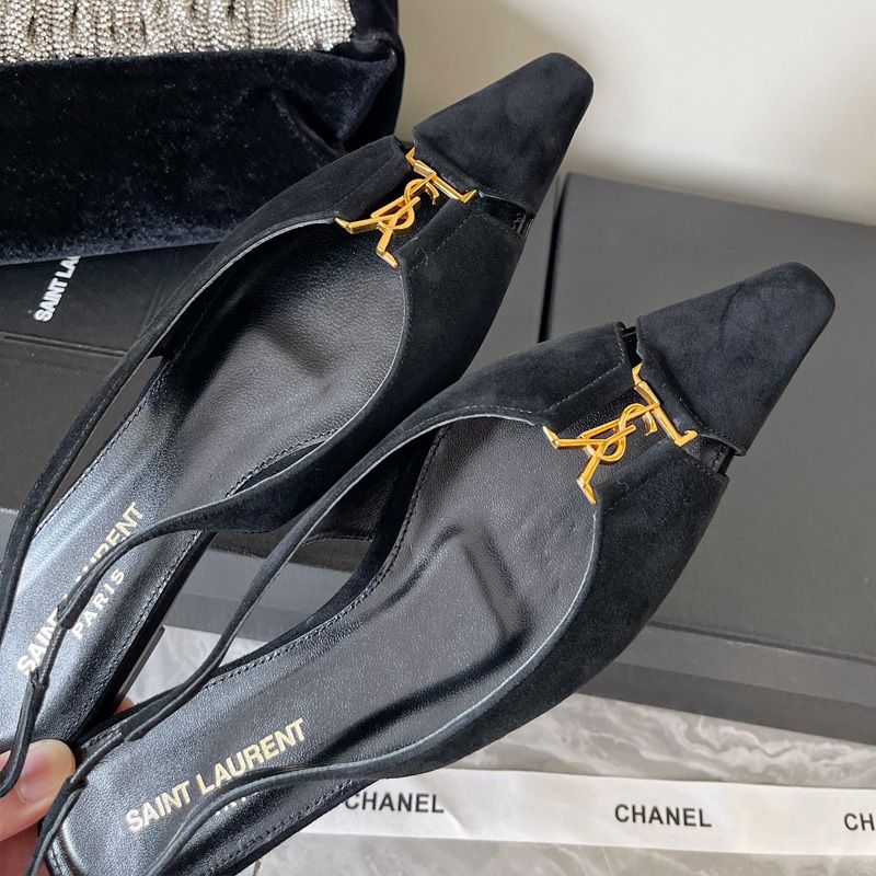 Saint Laurent Babylone Slingback Flats Women Suede Black Gold