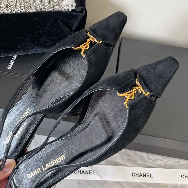 CHEAP Saint Laurent Babylone Slingback Flats Women Suede Black Gold