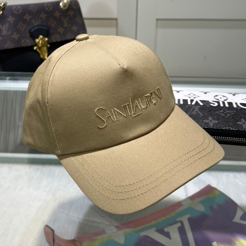 Saint Laurent Baseball Cap In Gabardine with Logo Embroidery Khaki