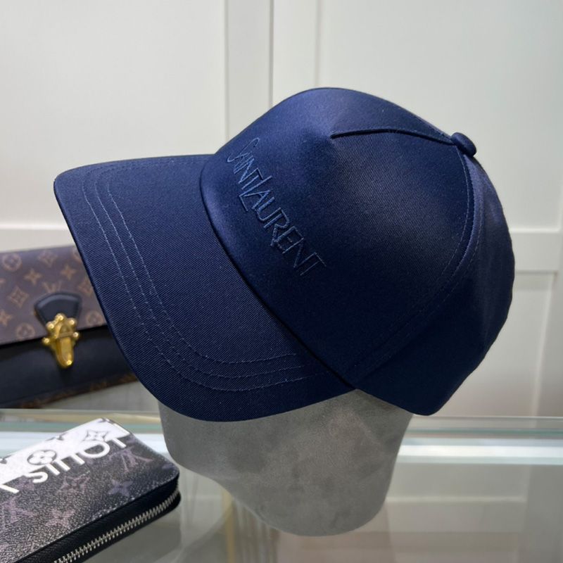 Saint Laurent Baseball Cap In Gabardine with Logo Embroidery Navy Blue