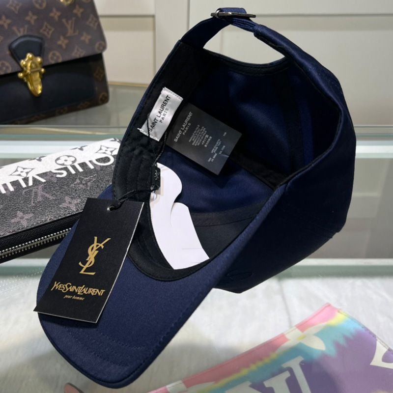 Saint Laurent Baseball Cap In Gabardine with Logo Embroidery Navy Blue