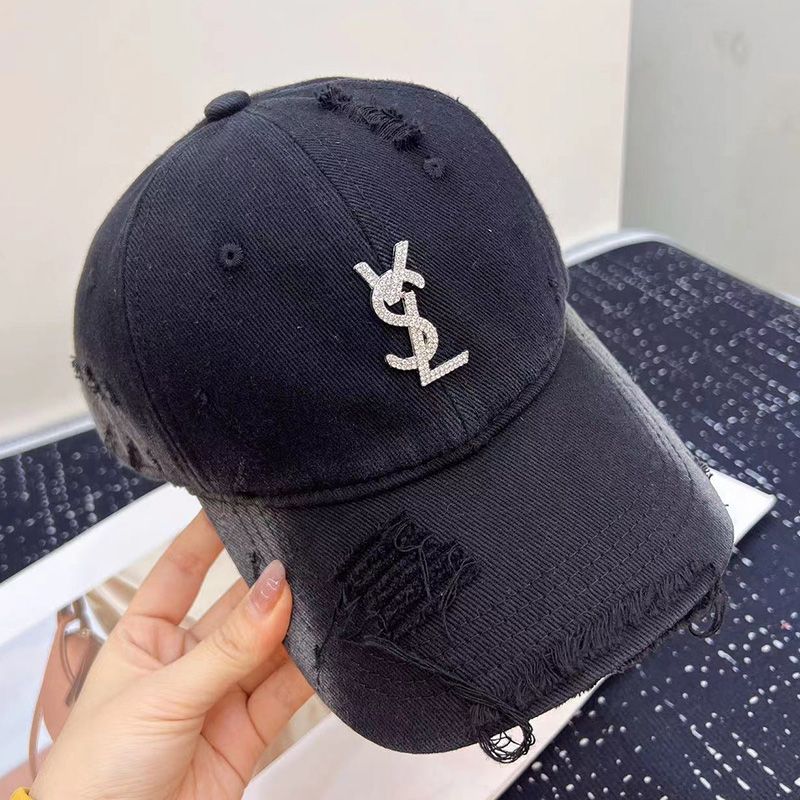 Saint Laurent Baseball Cap In Washed Denim with Cassandre Crystals Black