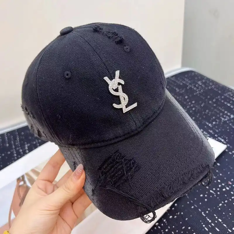 CHEAP Saint Laurent Baseball Cap In Washed Denim with Cassandre Crystals Black