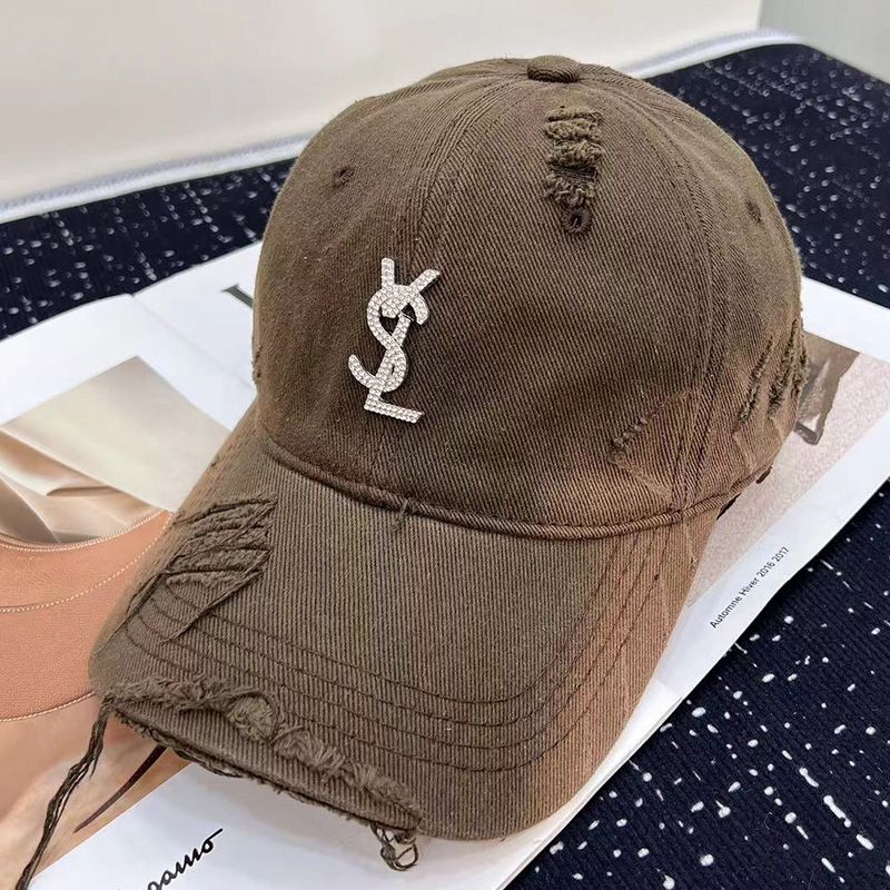 Saint Laurent Baseball Cap In Washed Denim with Cassandre Crystals Brown