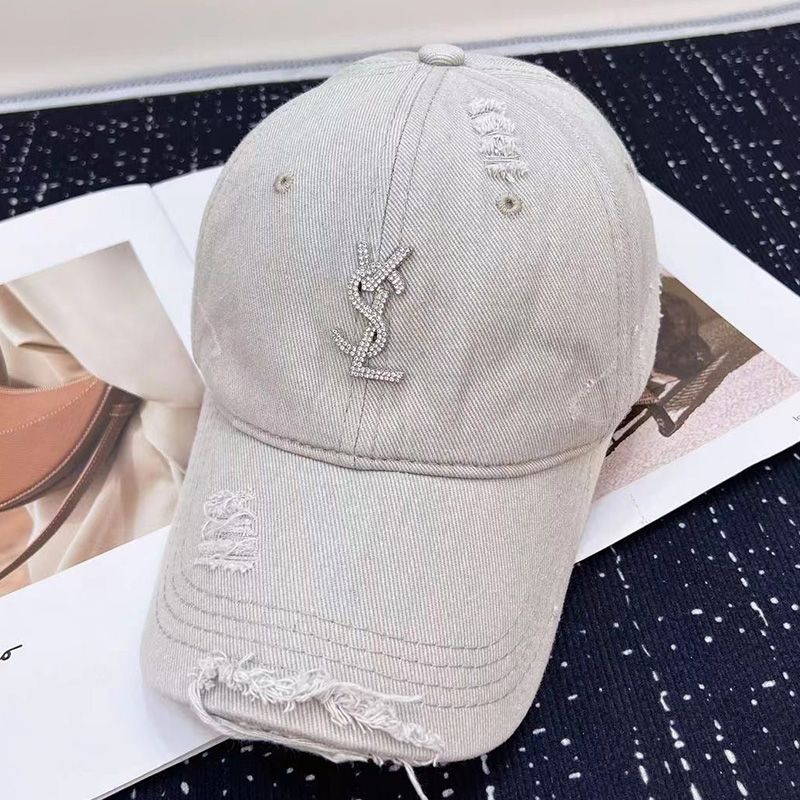 Saint Laurent Baseball Cap In Washed Denim with Cassandre Crystals Grey