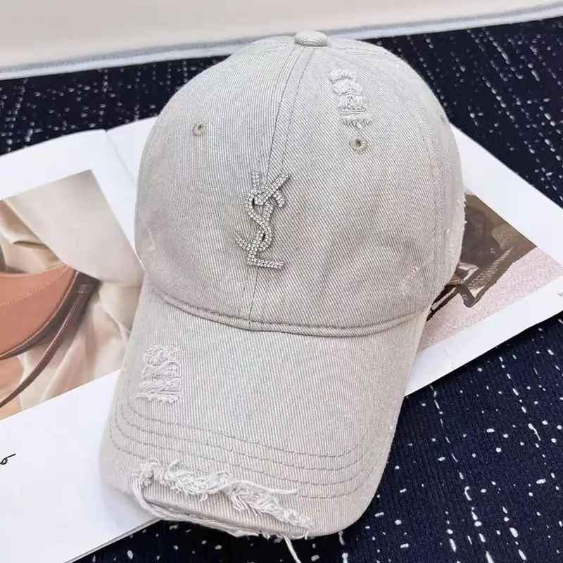 CHEAP Saint Laurent Baseball Cap In Washed Denim with Cassandre Crystals Grey