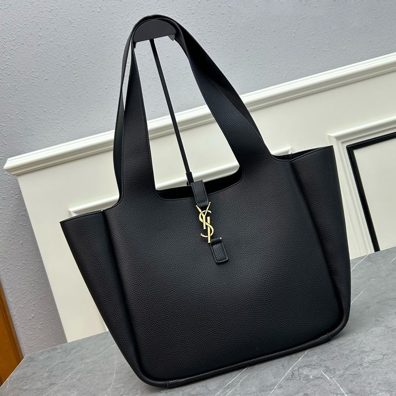 Saint Laurent Bea Tote In Grained Leather Black Gold