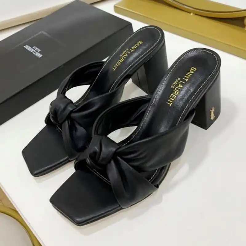 Saint Laurent Bianca Heeled Slides Women Smooth Leather Black