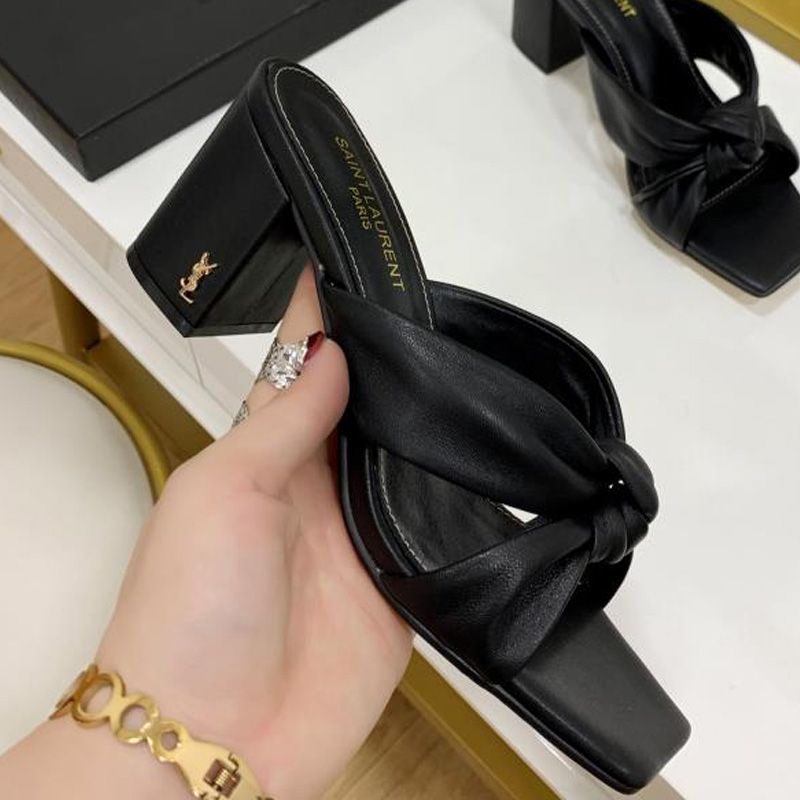 Saint Laurent Bianca Heeled Slides Women Smooth Leather Black