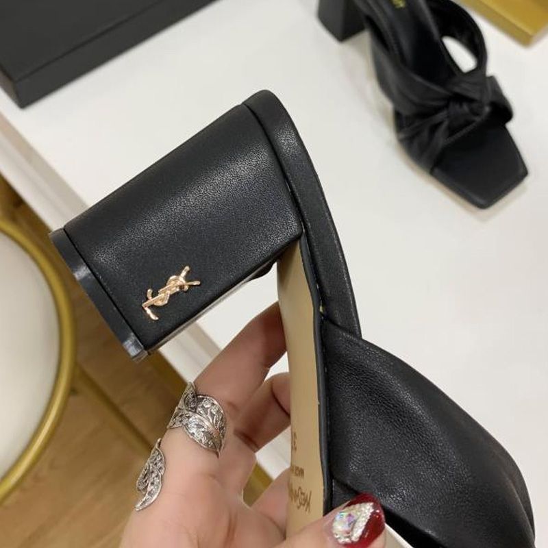 Saint Laurent Bianca Heeled Slides Women Smooth Leather Black