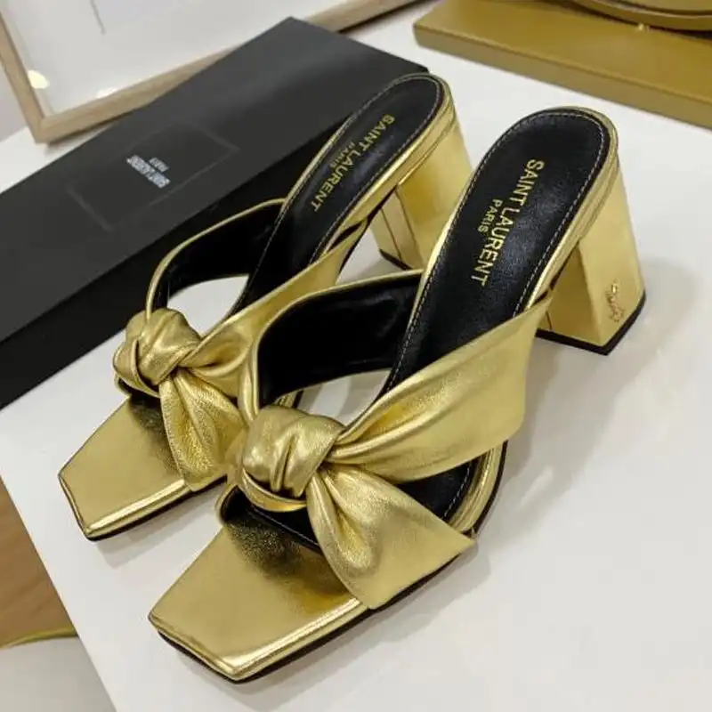 Saint Laurent Bianca Heeled Slides Women Smooth Leather Gold