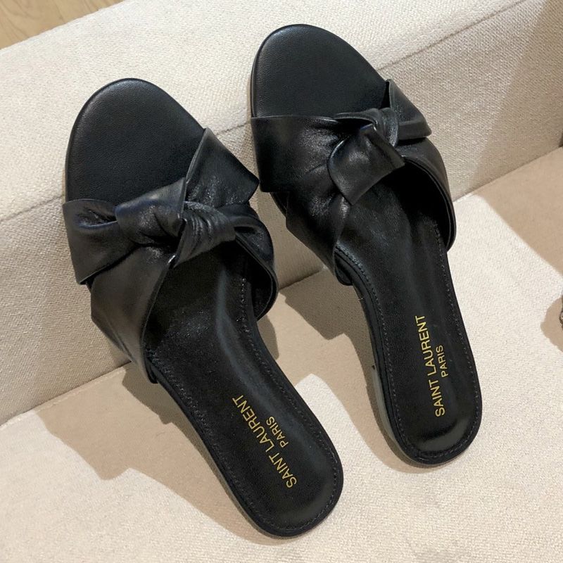 Saint Laurent Bianca Slides Women Smooth Leather Black