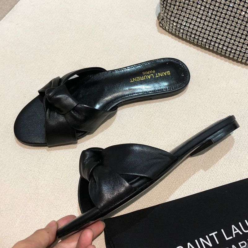 Saint Laurent Bianca Slides Women Smooth Leather Black