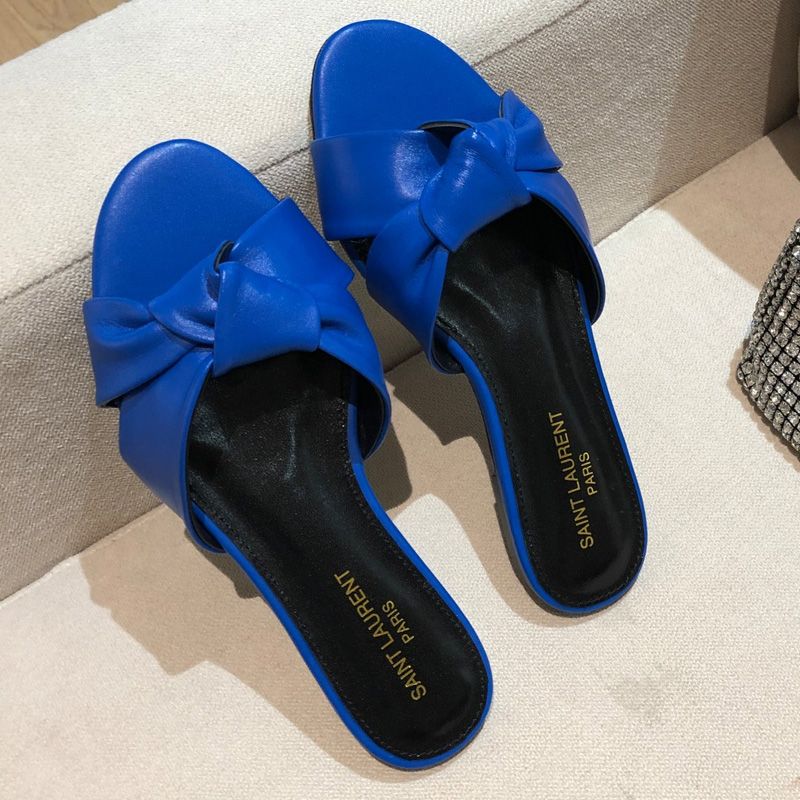 Saint Laurent Bianca Slides Women Smooth Leather Blue