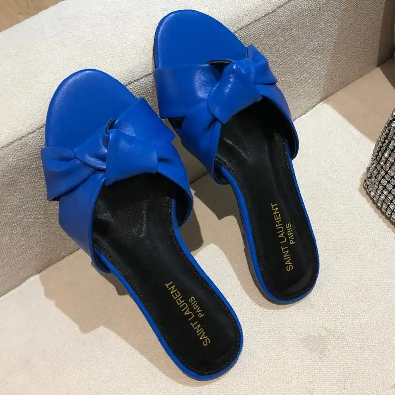 Cheap Saint Laurent Bianca Slides Women Smooth Leather Blue