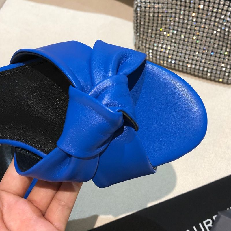 Saint Laurent Bianca Slides Women Smooth Leather Blue