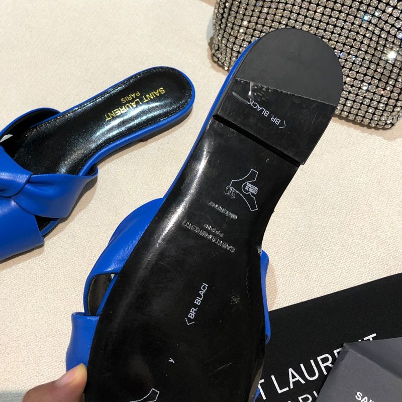 Saint Laurent Bianca Slides Women Smooth Leather Blue