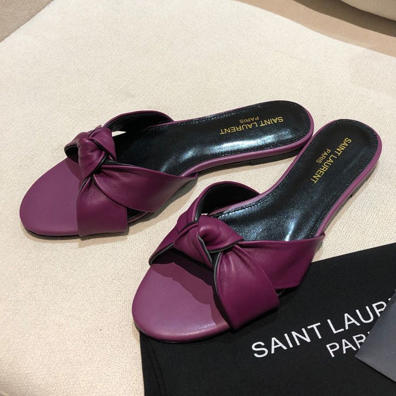 Saint Laurent Bianca Slides Women Smooth Leather Purple