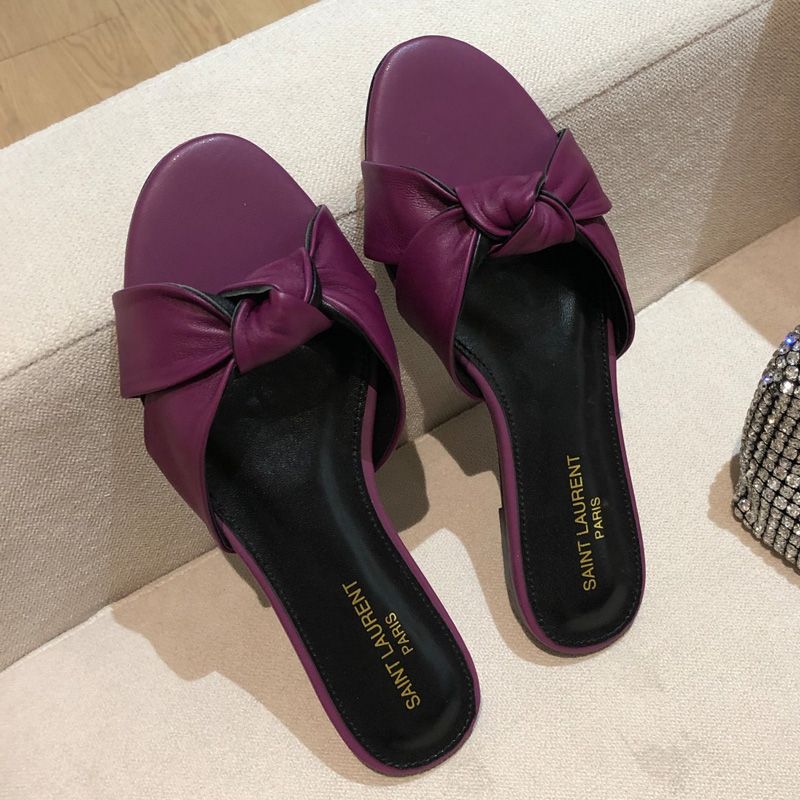 Saint Laurent Bianca Slides Women Smooth Leather Purple