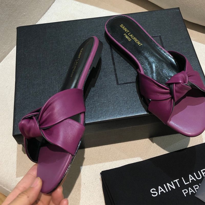 Saint Laurent Bianca Slides Women Smooth Leather Purple