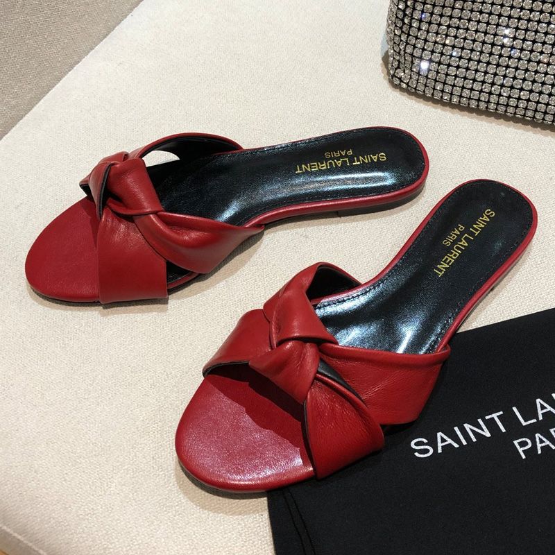 Saint Laurent Bianca Slides Women Smooth Leather Red