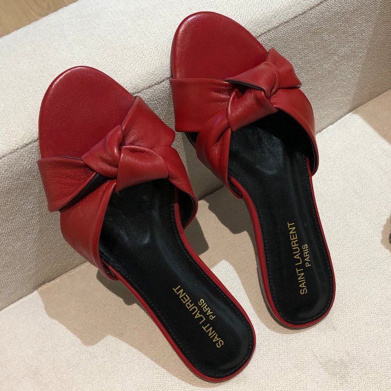 Saint Laurent Bianca Slides Women Smooth Leather Red