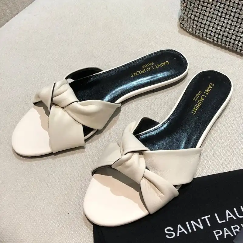 Saint Laurent Bianca Slides Women Smooth Leather White