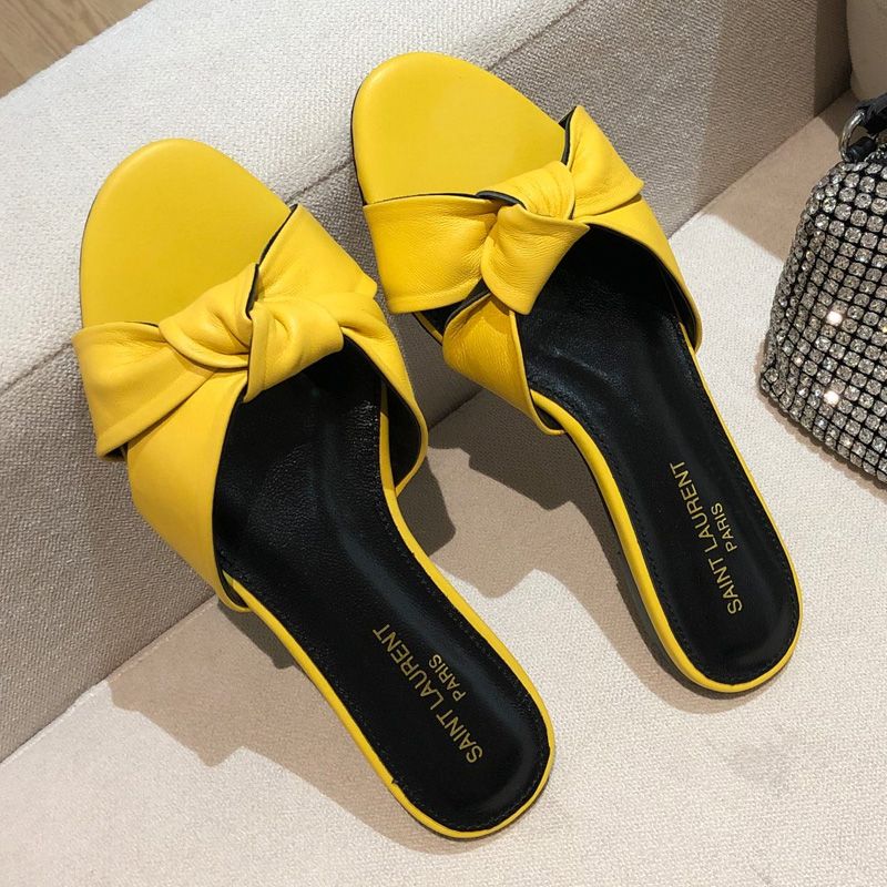 Saint Laurent Bianca Slides Women Smooth Leather Yellow