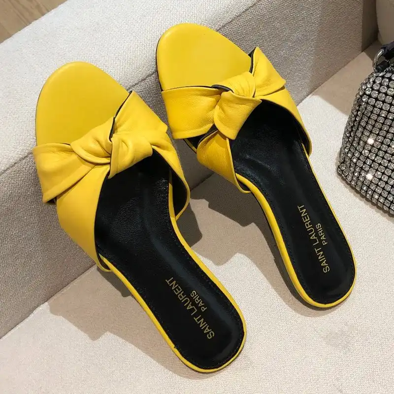 Cheap Saint Laurent Bianca Slides Women Smooth Leather Yellow