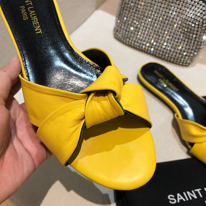 Saint Laurent Bianca Slides Women Smooth Leather Yellow