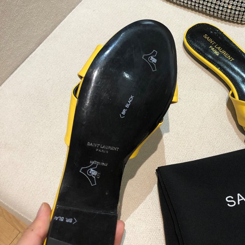 Saint Laurent Bianca Slides Women Smooth Leather Yellow