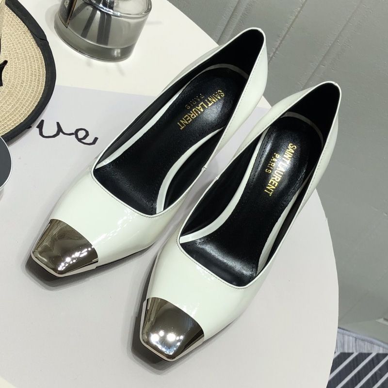 Saint Laurent Blade Pumps Women Patent Leather White