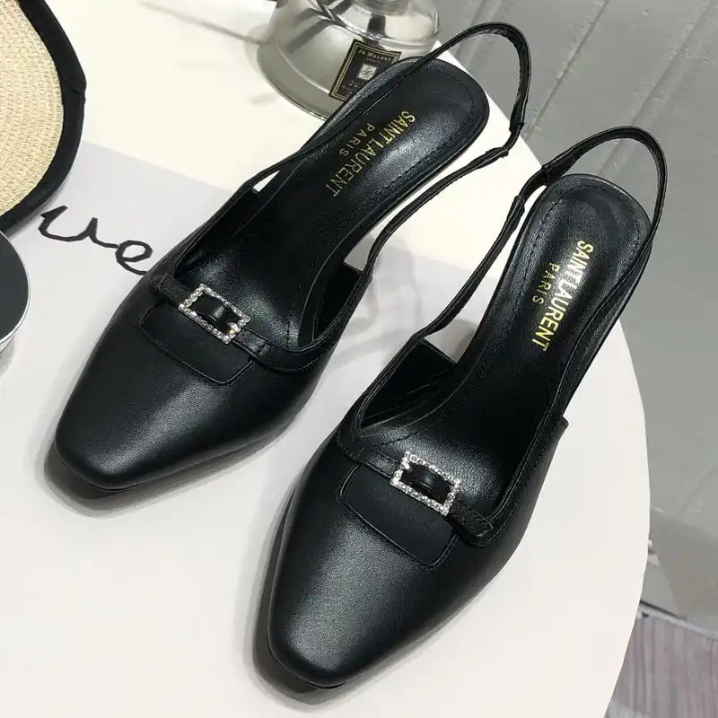 CHEAP Saint Laurent Blade Slingback Pumps with Crystal Buckles Women Smooth Leather Black